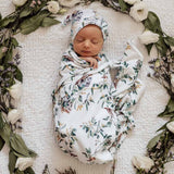 Snuggle Hunny Kids Jersey Cotton Swaddle Blanket and Beanie (Eucalyptus)