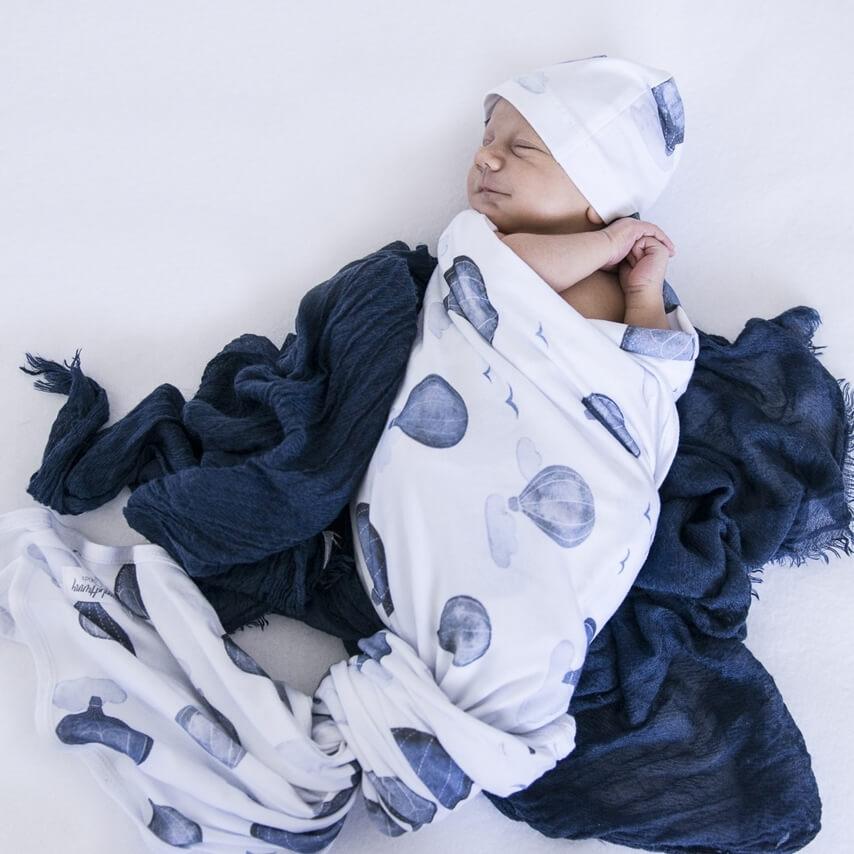 Jersey Cotton Swaddle Blanket and Beanie Baby Set Cloud Chaser - MyLullaby