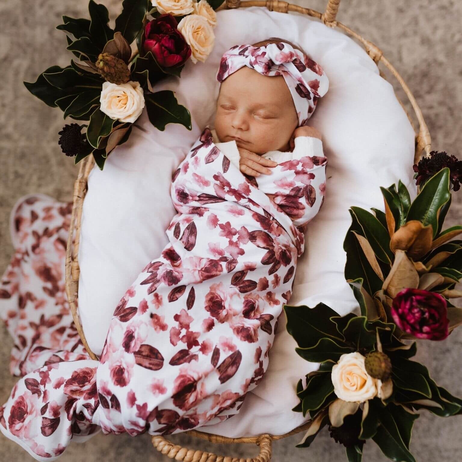Jersey Cotton Swaddle Blanket and Headband Baby Set Fleur - MyLullaby