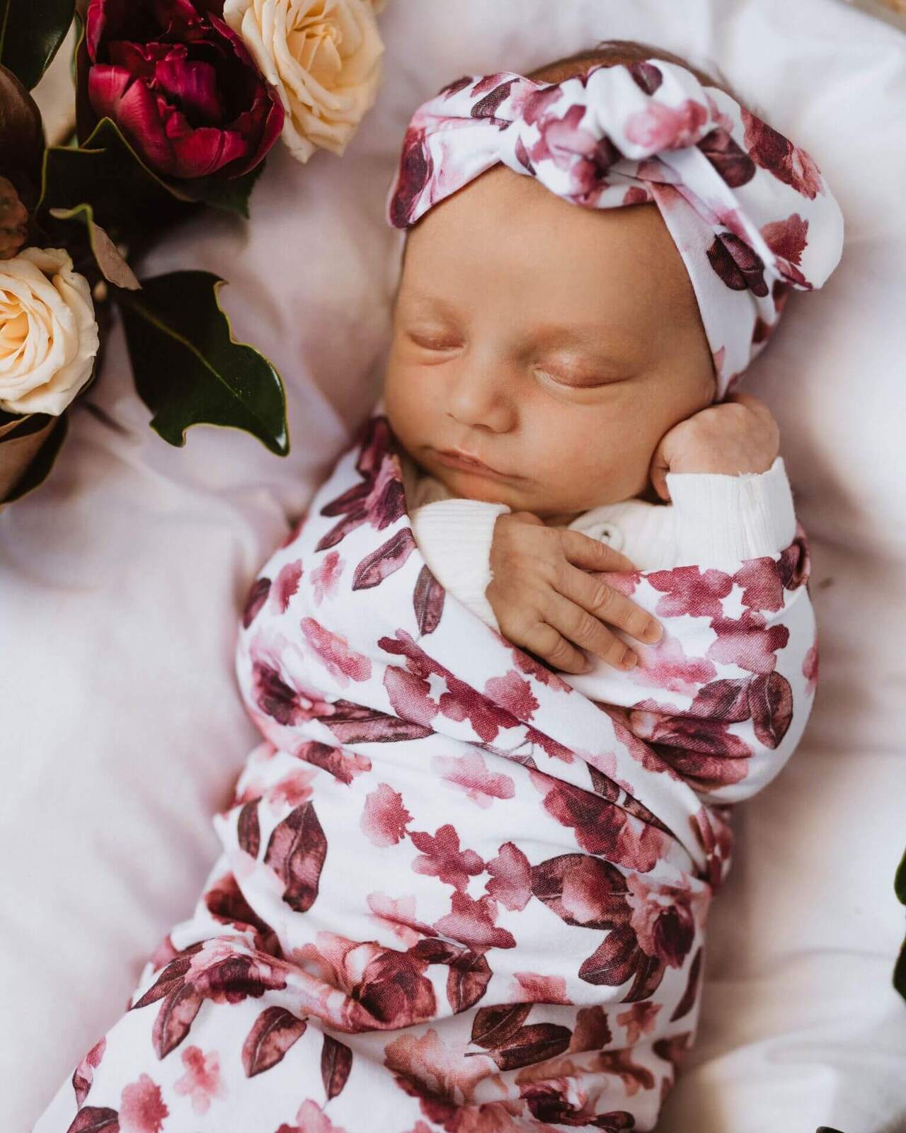 Jersey Cotton Swaddle Blanket and Headband Baby Set Fleur - MyLullaby