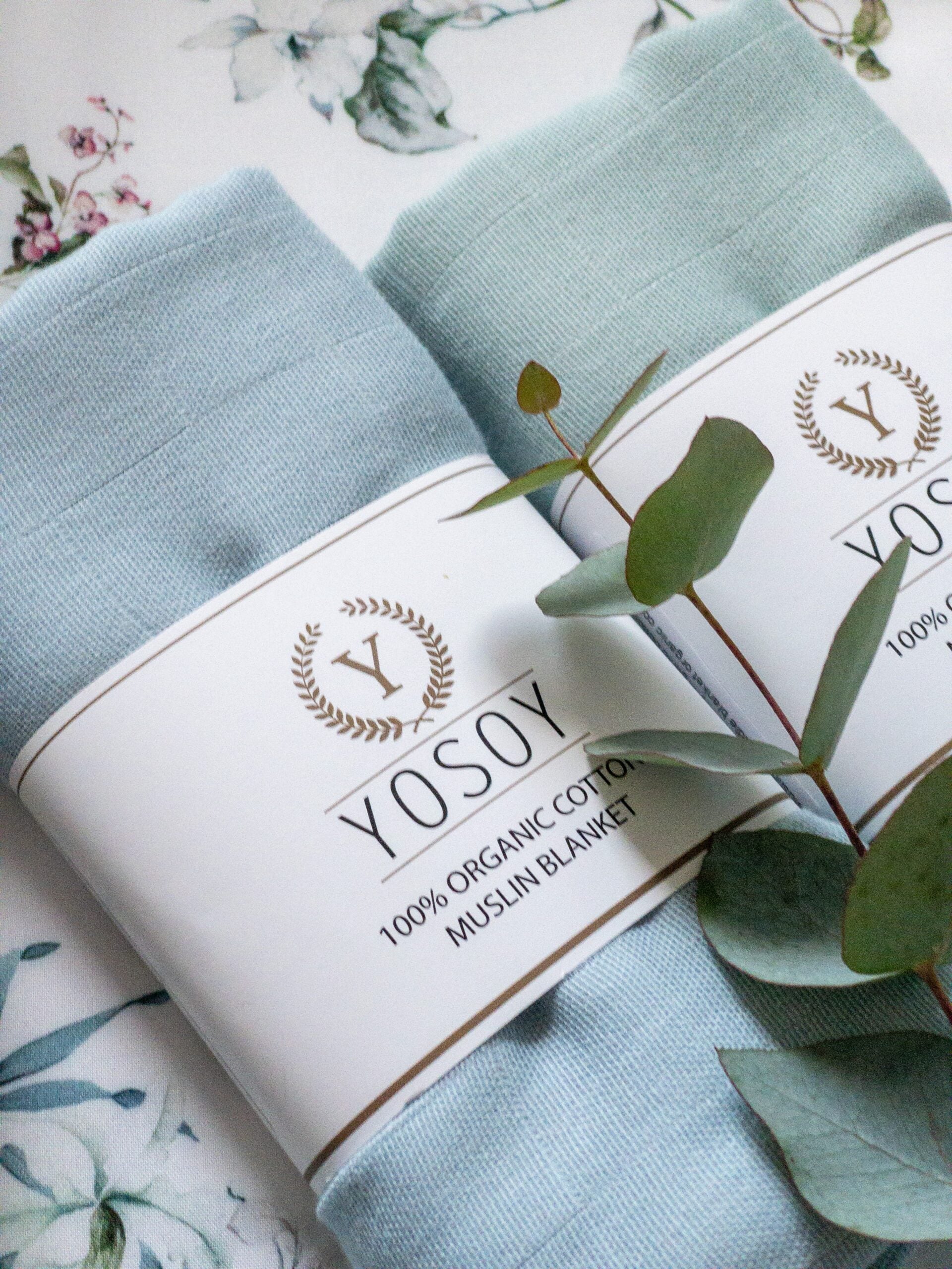 Yosoy Organic Cotton Muslin Squares/Swaddles (Light Blue & Mint)