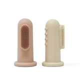 Mushie Finger Toothbrush Set (Shifting Sand & Blush)