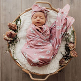 Jersey Cotton Swaddle Blanket and Headband Baby Set Daisy - MyLullaby
