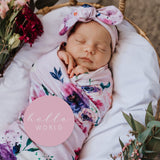 Jersey Cotton Swaddle Blanket and Headband Baby Set Floral Kiss - MyLullaby